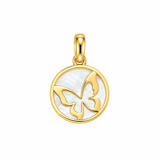 CN ROUND MOTHER OF PEARL AND BUTTERFLY