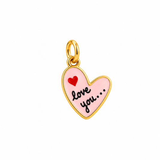 CN CUORE SCRITTA "LOVE YOU" SMALTO ROSA