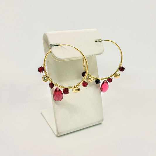 COR CERCHIO 3,1 CM PIETRE ROSSE PENDENTI