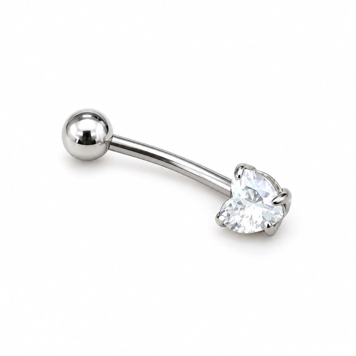 PIERCING OMBELICO PIETRA CUORE, LUNGHEZZA 2,2 CM, PALLINA 5 MM, CUORE 6X6 MM