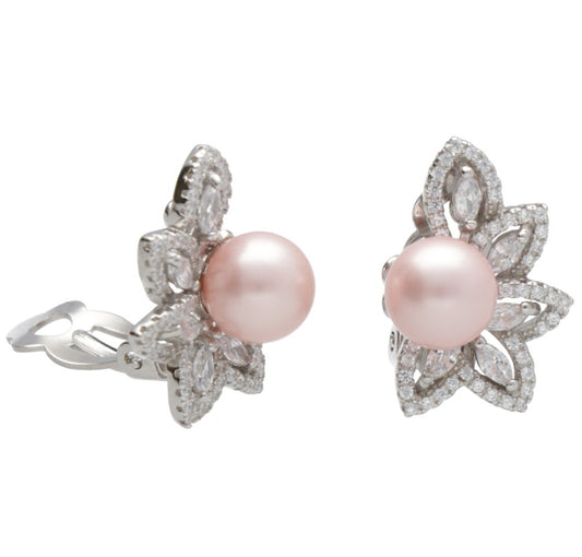 OR CLIP SENZA PERNO FIORE ZIRC + PERLA ROSA