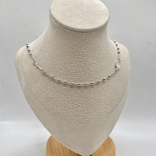 RS COLLANA PALLINE 3MM CROCE E MADONNA
