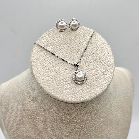 SET COLLANA + ORECCHINI PERLA E ZIRCONI