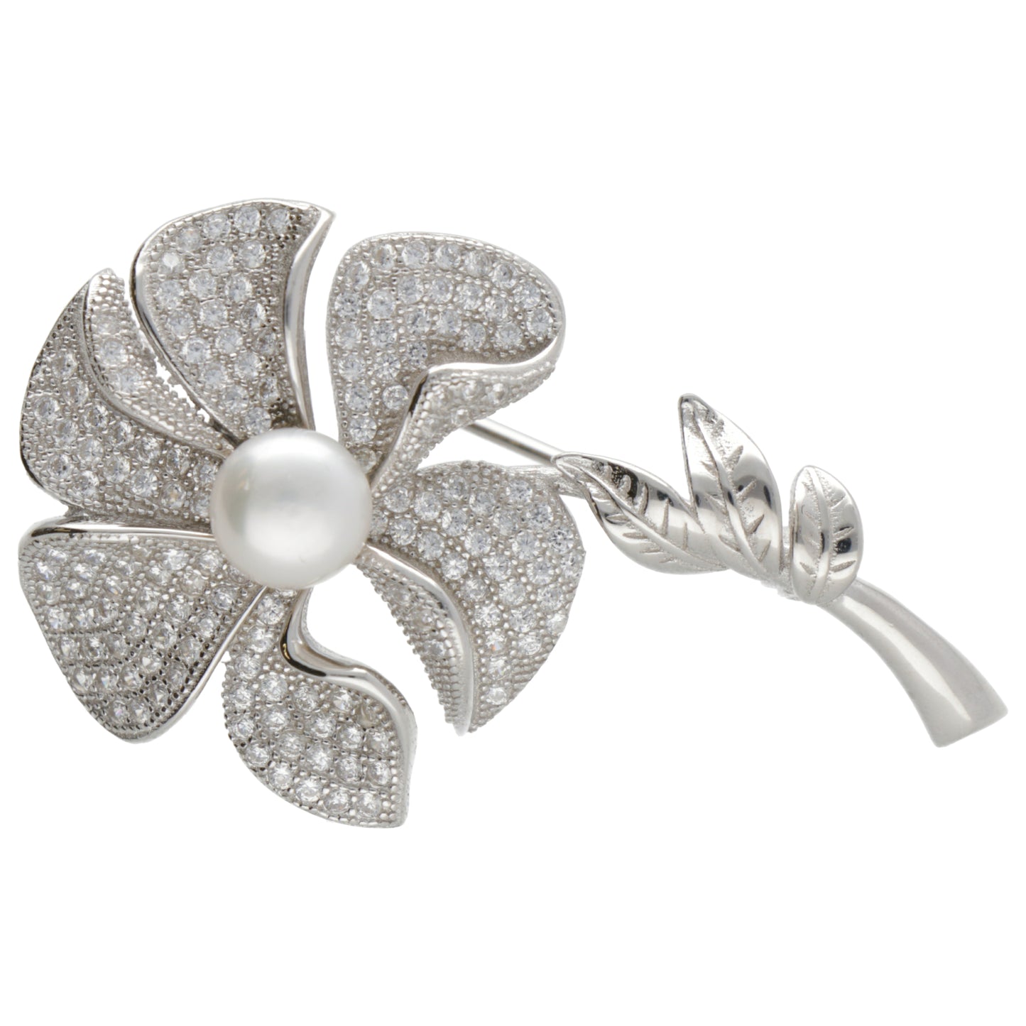 SPILLA FIORE ZIRCONI E PERLA