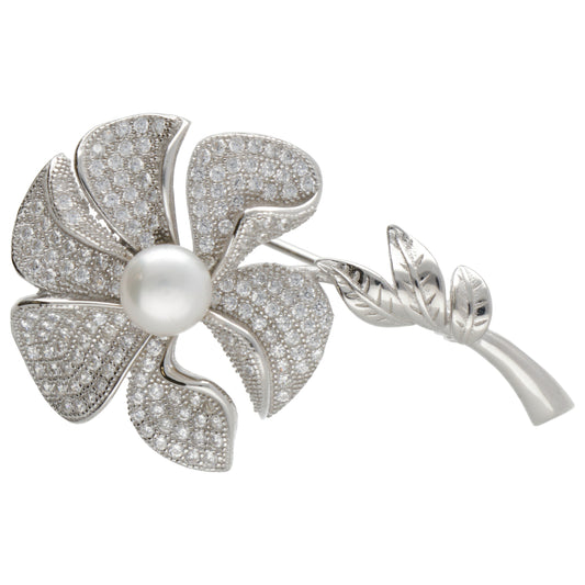 SPILLA FIORE ZIRCONI E PERLA