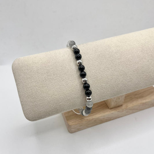 BR ELASTICO PALLINE GRIGIE E NERE