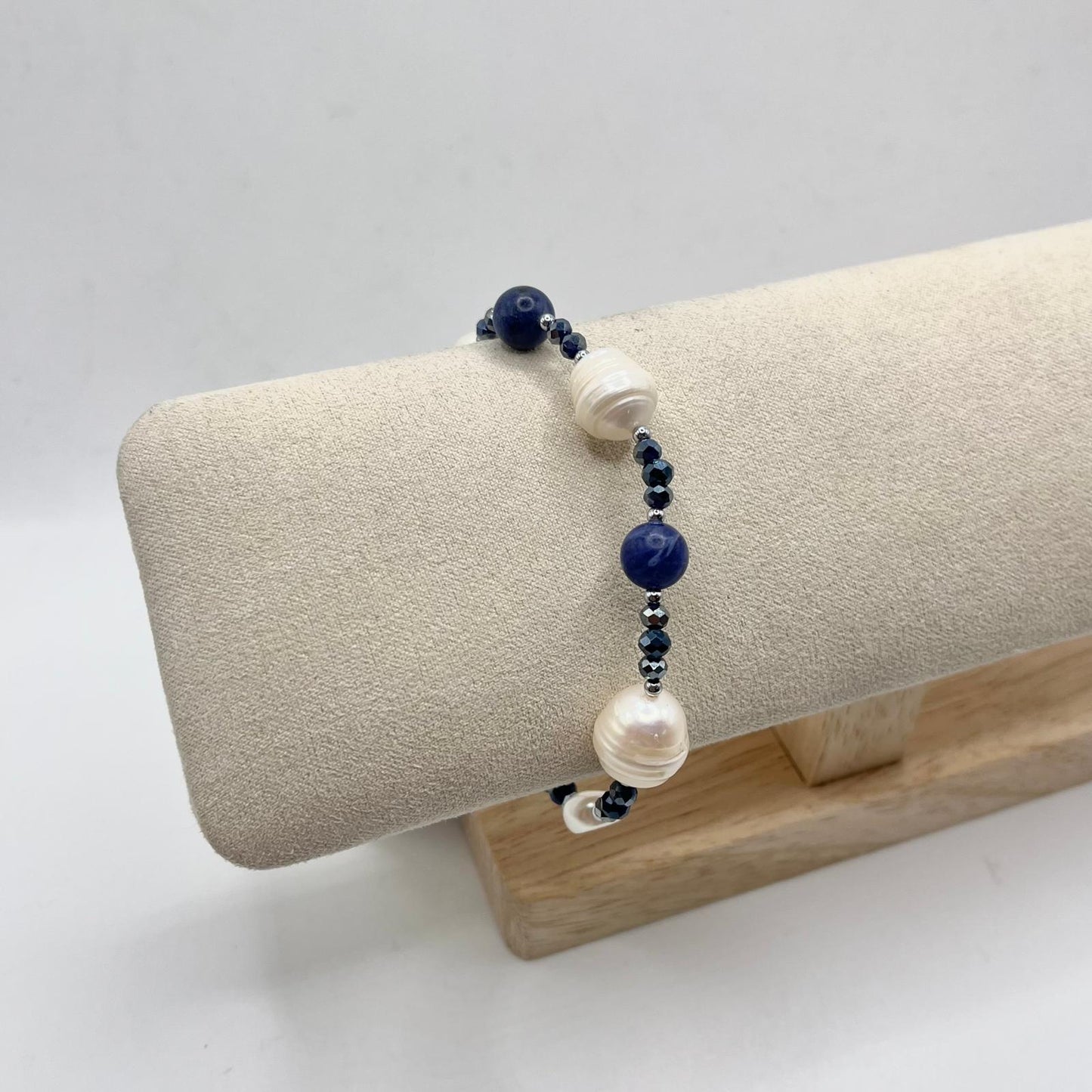 BR ELASTICO PERLINE BLU E PERLE