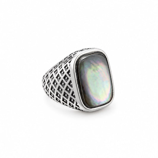 ANELLO UOMO CON MADREPERLA GRIGIA